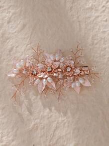1pc Elegant Floral Crystal & Pearl Decorated Bridal Hair Clip, European Garden Wedding Bridesmaid Hair Accessory