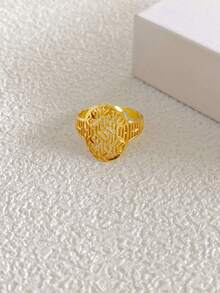 女士复古浮雕戒指，小众设计三叶草、心形、叶形镂空戒指，18K镀金，奢华中东复古珠宝，日常百搭魅力礼物 - 金色 - 查看 13
