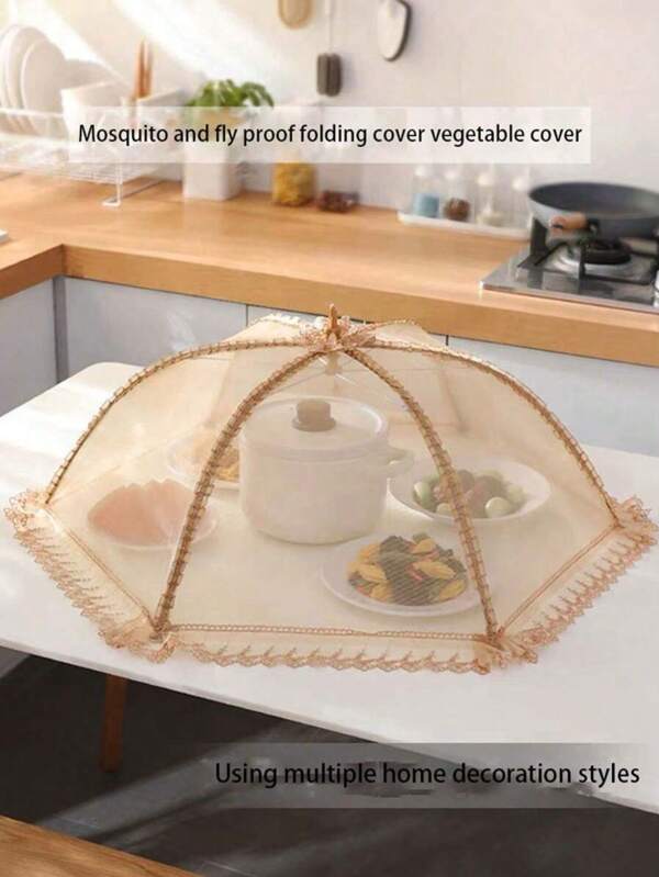 1pc Food Cover, Foldable Dining Table Food Cover, Dustproof And Fly Proof Household Vegetable Cover Umbrella, Rectangular Mosquito Proof Kitchen Cover