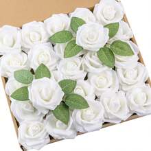 25Pcs Artificial Roses Flowers Fake Roses With Stems Real Touch Foam Flowers For DIY Wedding Bouquet Baby Shower Centerpiece Floral Arrangement Party Home Decor(Dark Red) - Putih - View 1