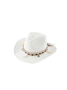 1pc Unisex Fashion Straw Hat, Bohemian Style Beach Sun Hat, New Woven Panama Cowboy Rider Hat, Suitable For Outdoor Travel, Sun Protection, Gift, Daily Use