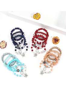 4-5pcs Bohemian Bracelets For Women Stretch Multilayer Colorful Beads Bracelet With Charm Jewelry
