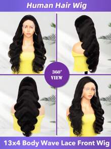 1 Peça Peruca Frontal de Renda de 28 Polegadas, 13*4, Cabelo Humano, Densidade 200, Preto Macio, Pré-Desbastada para Uso Diário de Mulheres