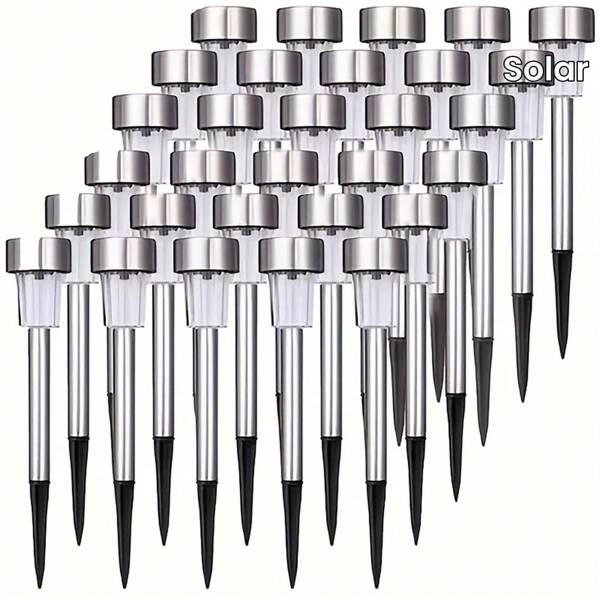 10pcs Solar Led Street Lights, Stainless Steel Outdoor Solar Landscape Decorative Lights, Suitable For Courtyard, Lawn, Road, Deck, Lane, Garden, Holiday Party Road Decoration