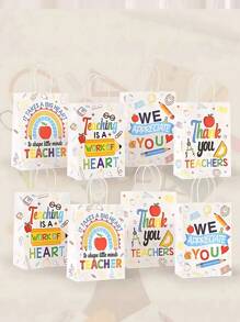 12 Stücke/6 Stücke Lehrertag Geschenktüten aus Kraftpapier, Dankbarkeitstüten für Lehrer - bunte Dankbarkeitstüten mit Griffen, Dankbarkeitsmotiv Lehrer Tag Tragetaschen, Lehrer Tag Motiv Buchstaben Bedruckte Tragetaschen für Partytüten und Geschenke, Beste Geschenke für Lehrerwertschätzung, geeignet für Lehrertag, Homecoming Day, Klassenpartys, Lehrerwertschätzungsgeschenke, Outdoor-Partys, Geschenktüten