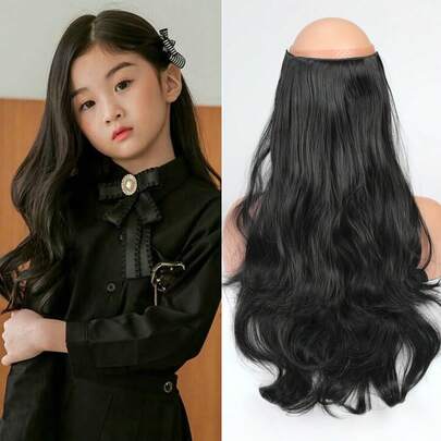 儿童20英寸隐形接发长卷发假发片隐形鱼线假发带可调节鱼线接发。可卷曲、拉直，以匹配您的头发
