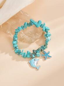 1pc Asymmetrical Natural Stone Starfish, Shell, Mermaid Tail, Dolphin, Butterfly Pendant Beach-Style Fashion Bracelet For Women, Summer Holiday Beach Ocean Decor