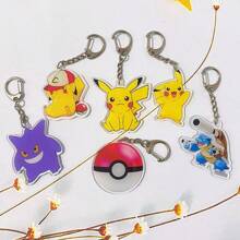 pokemon 5 Stück Pikachu Acryl Schlüsselanhänger, doppelseitiger Cartoon Pokémon Anhänger, DIY Accessoires, Taschenanhänger, Auto Schlüsselanhänger (Pokémon Muster Serie zufällig)