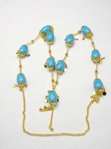 Collana lunga alla moda ed elegante in turchese, molto popolare nel Medio Oriente, semplice e realizzata con perline di turchese