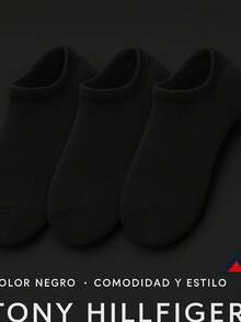 Pack de 3 Tines Negros Unisex - Calcetines Cortos Tony Hillfiger de Algodón y Elastano - Negro - Ver 6