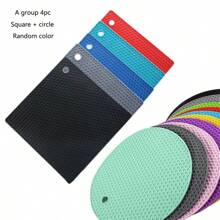 4-Piece Set Of Thickened Round And Square Honeycomb Silicone Table MATS, 6.7-Inch, Heat Insulation Pad, Anti-Slip Pot Rack, Easy-To-Clean High-Temperature Resistant Table Mat, Tabletop Protection, Home Kitchen Table Decoration