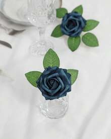 25Pcs Artificial Roses Flowers Fake Roses With Stems Real Touch Foam Flowers For DIY Wedding Bouquet Baby Shower Centerpiece Floral Arrangement Party Home Decor(Dark Red) - Merak Biru - View 4