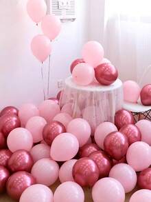 30pcs Pink & Red Metal Latex Balloon Set, Suitable For Wedding, Birthday, Princess Party Decoration - Tender Pink + Metallic Pink - View 2