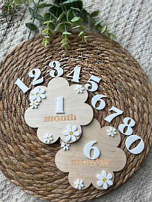 1 zestaw noworodków fotografia 0-12 miesięcy kamień milowy rekwizyty, drewniane karty do chrztu sesja zdjęciowa baby shower dekoracje rodzinne prezenty baby shower rzeczy dla dziewczynek/chłopców, rzeczy dla niemowląt