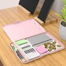 Caja de documentos impermeable A4 tablero de escritura con ranura de pluma caja de almacenamiento de papel multifuncional tablero de escritura de plástico clip de material de aprendizaje artefacto de almacenamiento - Rosa - Ver 8
