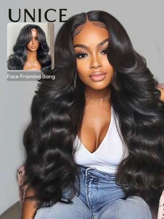  Hair Blendaway HD Real Scalp™ Wig 13x4 Invisible Lace Frontal Loose Wave With Face Framing Curtain Bangs Trueskin™ Base Built In Bald Cap Drawstring Pre Styled Hairline Pre Cut Pre Plucked Knotless Unice Hair