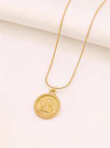 1pc Stainless Steel Angel Pendant Necklace For Women Fashion Exquisite 18K Gold Plated Coin Charms Chain Necklaces Jewelry