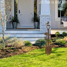 1 Stück 2D Landhausstil Gartenkelle mit Vogel- und Blumenmuster - perfekt für Outdoor-Deko Blumenständer, Balkon und Terrasse, ideales Muttertagsgeschenk, Gartendekoration | Rustikale Gartendekoration | Robuster Acrylstab, Gartenzubehör, geeignet für 11 Feiertage