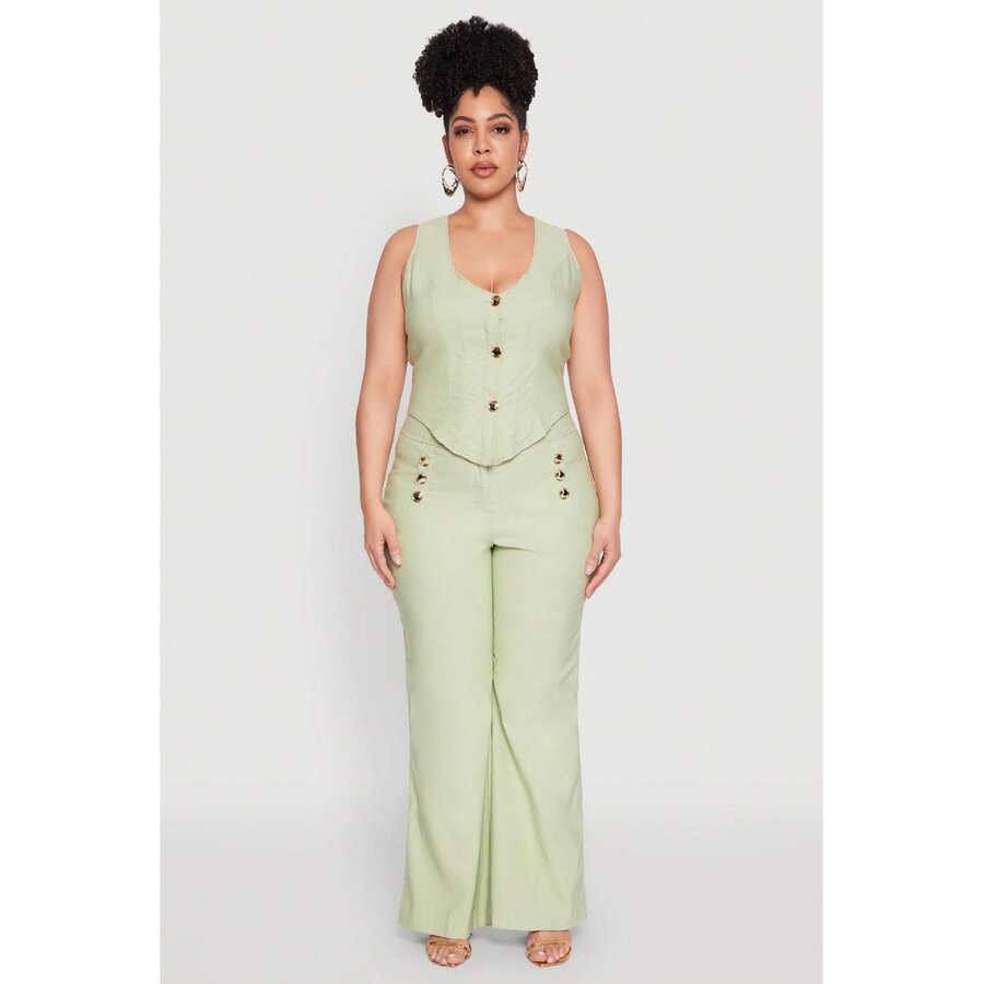 Plus Size Flared Pull On Dress Pants - Multicolor - View 1