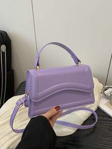 New Women Solid Color PU Leather Small Square Handbag, Simple & Fashionable Shoulder Bag For Outings, Versatile & With Detachable Adjustable Strap , Purple - Purple - View 5