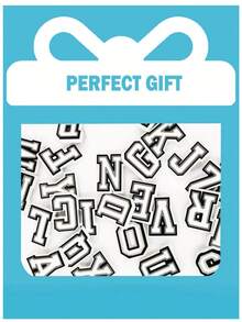 26 Stücke Buchstaben- und Zahlen-Charms-Set für DIY Schuhe, Bubble Hausschuhe und Strandtasche Zubehör - perfekt als Weihnachts- und Geburtstagsgeschenk - Schwarz und Weiss - Übersicht 4