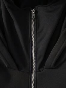 女款秋季开学双连帽骷髅手拿硬币字母图案印花开衫卫衣女士时尚街通用硬币印花双连帽开衫 - 黑色 - 查看 10