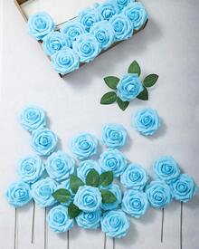 25Pcs Artificial Roses Flowers Fake Roses With Stems Real Touch Foam Flowers For DIY Wedding Bouquet Baby Shower Centerpiece Floral Arrangement Party Home Decor(Dark Red) - Langit Biru - View 4