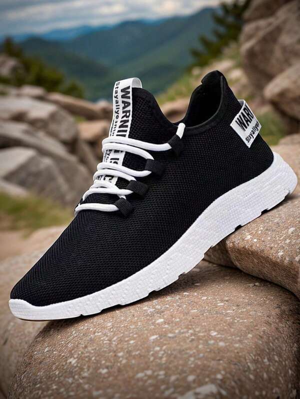 1 Pair Lightweight Elastic Breathable Running Shoes With Buckled Decorative Laces Front Lace-Up Sneakers (Random/Asymmetrical Side Webbing Pattern)