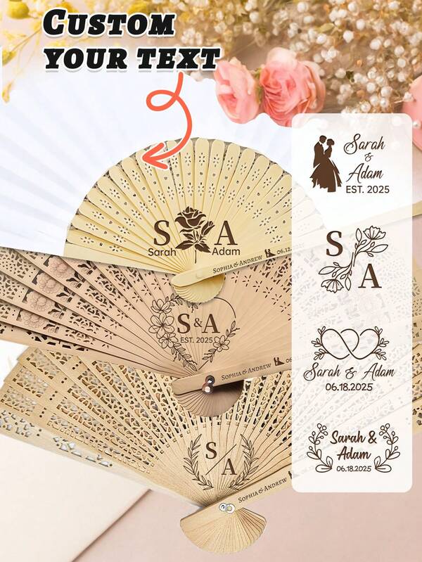 Personalized Wedding Hand Fans, Gift For Engagement,Bridal Gifts, Party Favors,Groomsman Gifts, Thank You Gift,Bulk Wedding Fan Favor For Guests Personalized Fans Party Favors Wedding Favor Ideas Gift,School Supplies,Back To School,School Gift,For Office,For School,For Classroom,For Teacher Gifts,For University,For Colleague,For Dorm Rooms,For Teacher,For Boys And Girls,For Teenagers,Junior High School Students,Middle School Students,High School Senior High School Students,College Students,University Students,Freshman,Sophomore,Underclassmen, Colorful,Cute,Adorable,Funny,Kawaii,Y2K,Stylish,Unisex,Casual,Custom,Personalized,Unique,Customized,Ideal Gifts For Him,Ideal Gifts For Her,Her,Boyfriend,Girlfriend,Family,Friends