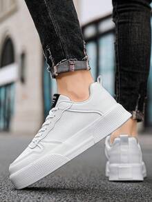 男士纯色字母印花系带休闲运动鞋，舒适休闲运动鞋，适合日常穿着和户外活动，适合休闲和正式场合 - 白色 - 查看 7