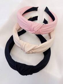 3pcs/Set Women Knotted Simple Solid Color Fabric Headbands, Suitable For Daily Outdoor Use Hairband Hair Hoop