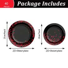 10/20/40pcs,Black Base Red Dot Disposable 7inch & 9inch Paper Plates,Red Confetti Rim Round Plates, Gradient Red Sparkle Dot Border Plate For Birthday Anniversary New Year Casino Night Club Graduation Theme Party Table Supplies - Multicolor - View 5