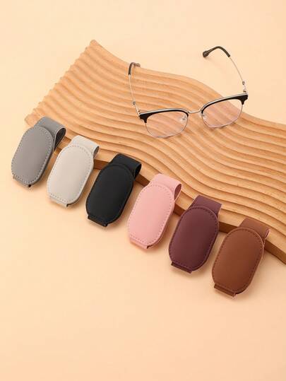 1pc Car Sun Visor Glasses Holder Clip, Leather Attachment, Suitable For All Glasses, Car Interior Accessory
