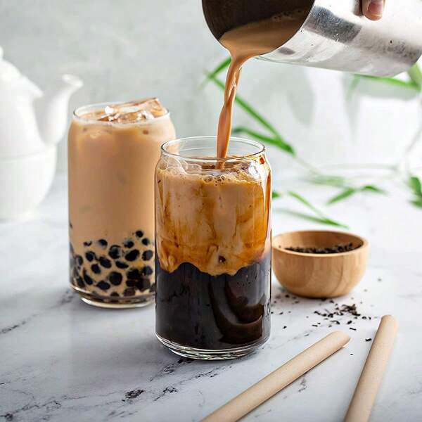Creative Pop-Top Transparent Glass Cup, Suitable For Soda, Milktea, Cocktail, Coffee, Unique Design