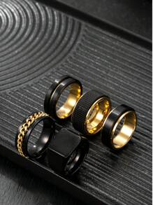 5pcs Stainless Steel Personalized Men's Ring Set, Includes 1 Chain, Matte Finish, Stress Relief Rings, Suitable For Men & Women, Daily Matching, Perfect Gift For Holidays, Dates