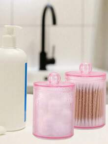 1/2/4件棉球架，清洁棒支架分配器，圆形垫，牙线棒-10盎司透明塑料罐套装，适用于浴室整理，梳妆台化妆容器