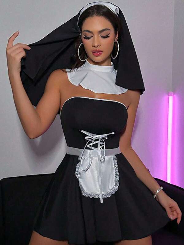5pcs Women's Sexy French Retro Nightclub Maid Uniform COS Role-Playing Sexy Lingerie Set Suitable For Home Or Party Use