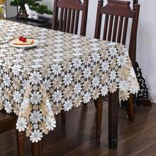 1 pièce Nappe rectangulaire en polyester blanc beige vintage bohème avec motif tournesol marguerite ajouré, décoration de la maison, cuisine, café, utilisation extérieure