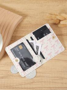 Portofel mini cu buzunar, model roz cu fundă, portofel minimalist pentru carduri, subțire, ușor, portabil, cu numerar, card de identitate, card de credit, buzunar pentru monede, pentru cadou de ziua de naștere, cadou de aniversare, iubitor de femei, fete, femei, adolescenți, pentru studenți, școală, studenți, bărbați, bărbați