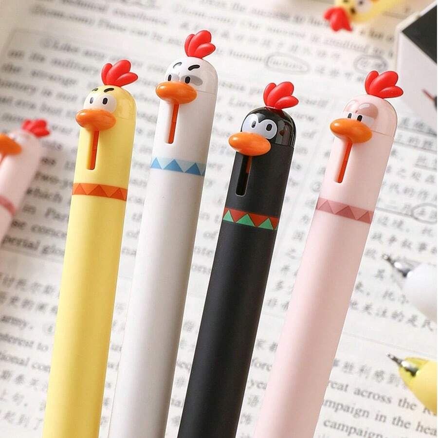 Dongmi Cute Chick-Shaped Ball Pen, Neutral Pen 0.5mm, 1pc, 2pcs, 3pcs, 4pcs Assortment, 12pcs Quick-Drying Black Pen For Study
