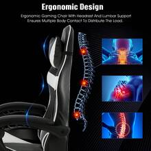 OYAJIA Ergonomic Gaming & Office Chair With Footrest, Height Adjustable, 360° Swivel, High Back PU Leather, Adjustable Headrest & Lumbar Support With Massage Pillow, Linkage Armrests - Black White - 黑與白 - 查看 3