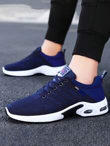 [Gorpcore Mountain Style] Men's Outdoor Fitness/Commute/Summer Outfit Black & White Contrast Breathable Mesh Cushioned Air Sole Sneakers, Round Toe Mid-Top Lace-Up 3cm Hidden Elevator Lightweight EVA Midsole Running Shoes ,Gym 2000s Style Valentine's Day Ideas - Multicolor - View 6