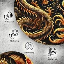 1 pieza Placa metálica redonda con diseño de Dragón y Fénix - Decoración de pared imaginativa para la cueva de hombres, el hogar, el jardín, la terraza, el bar, la decoración de la habitación