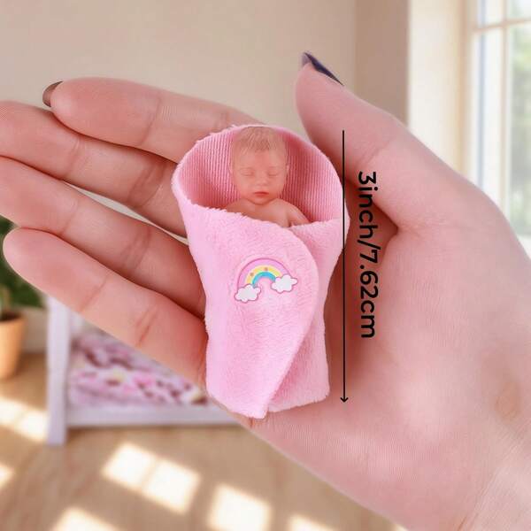 Lifelike Mini Silicone Children Doll With Toys Set - Pink Toddler Girl, All-Vinyl, Includes Crib, Mirror And Accessories, Suitable For Children Over 3 Years Old, Children Doll Accessory