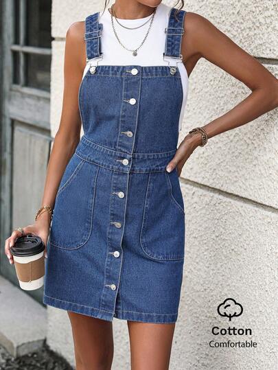 Retro Stil Damen taillierte Denim Jumpsuit Kleid