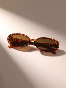 1pc Women's Oval Shaped Fashion Fashion Glasses, New Y2K Small Frame Design - Red Bean Flower Frame Tea - View 6