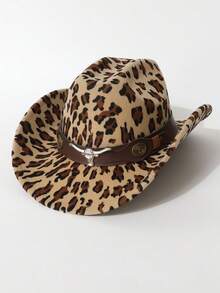 1 件女士仿皮豹纹装饰牛仔帽，时尚百搭爵士帽，适合日常装扮、西部主题活动、派对、音乐会、夜总会、春/秋季 - 禮帽 - 查看 3