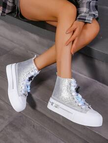 Damskie buty z płótna z wysoką cholewką, styl Preppy College Casual Lace-Up, modne i uniwersalne