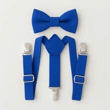 Suspensório Com Gravata Infantil Regulagem Ajustável Varias Cores Para Crianças Meninos Casamento Batizado Social 1 à 10 anos - Azul Royal - Visão 3