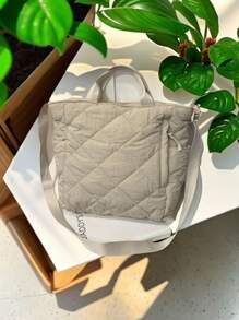 1 pezzo Borsa a spalla trapuntata in cotone tinta unita di grande capacità per le donne, borsa casual da sport all'aperto, adatta per viaggi, scuola, ufficio, portatile e spaziosa